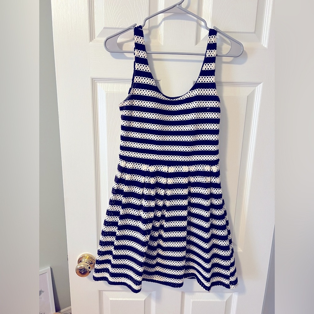 White and Navy Eyelet Dress